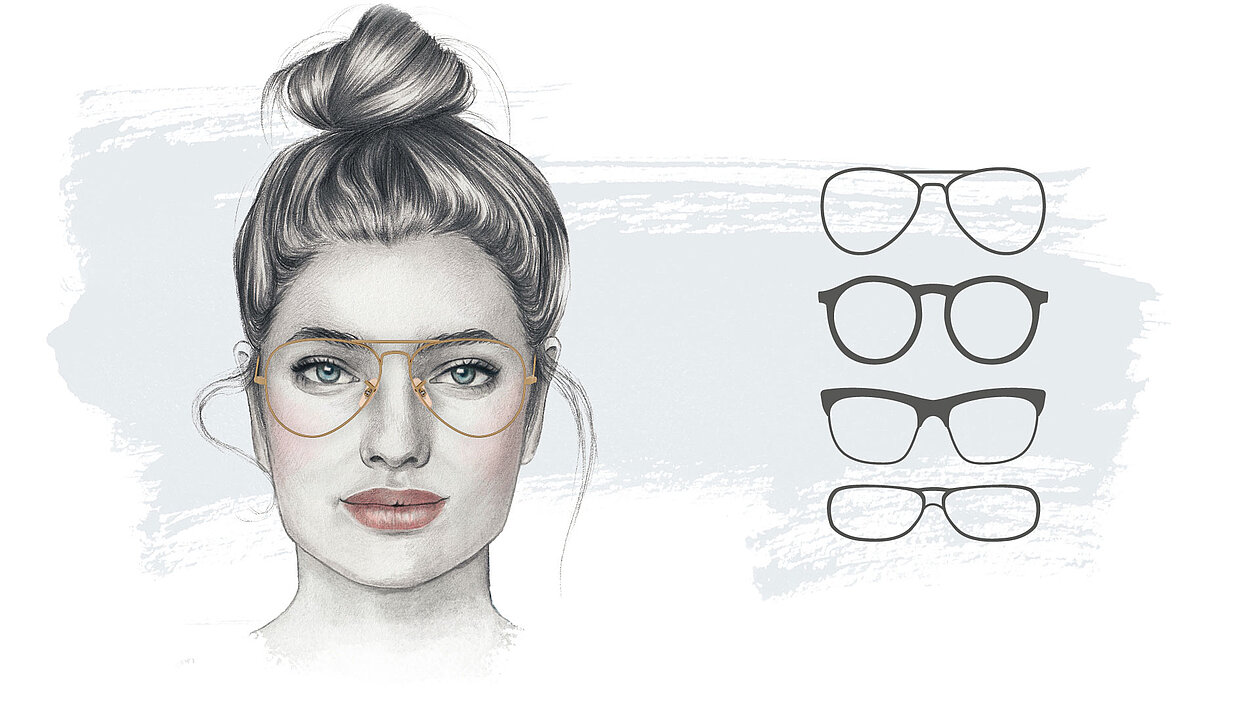 Illustriertes Bild einer Frau mit ovalem Gesicht mit Brille